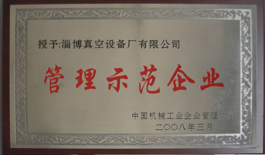 2008年3月，公司被中國機械工業(yè)企業(yè)管理協(xié)會授予“管理示范企業(yè)”
